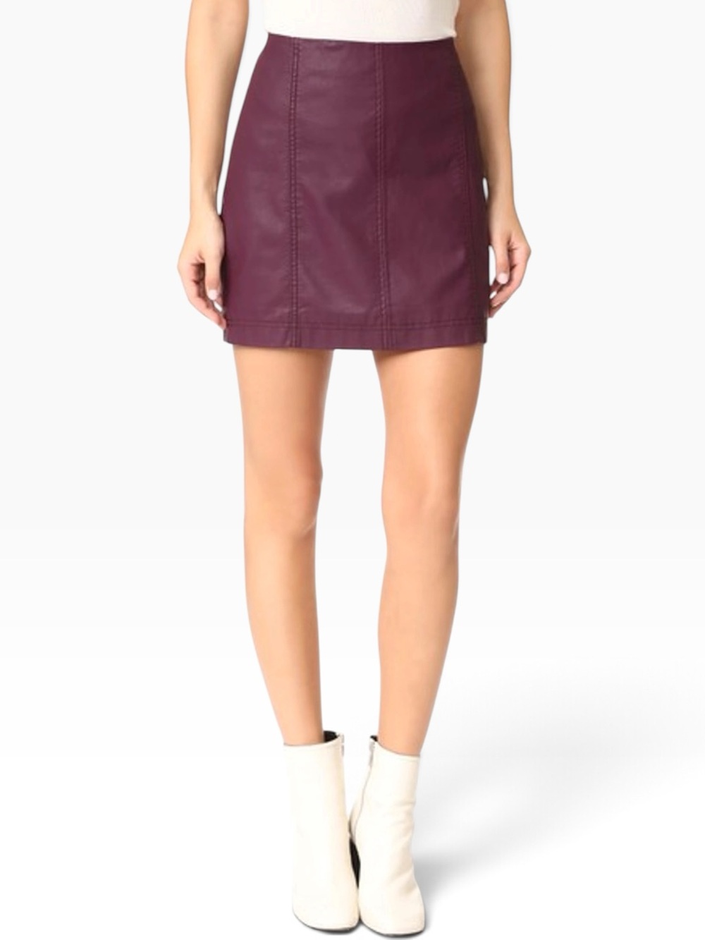NWT Free People Modern Femme Vegan Leather Mini Skirt Wine 10